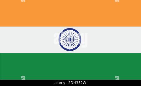 La bandiera nazionale dell'India. Un triband orizzontale Tricolor con una ruota blu navy con 24 raggi al centro Illustrazione Vettoriale