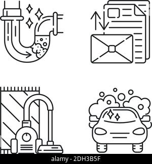 Set di icone lineari dei servizi di pulizia Illustrazione Vettoriale