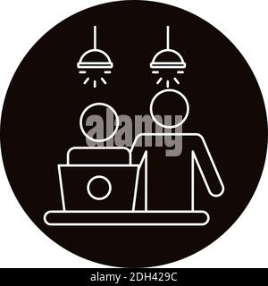 coppia avatar che lavora in un laptop coworking linea stile illustrazione vettoriale design Illustrazione Vettoriale