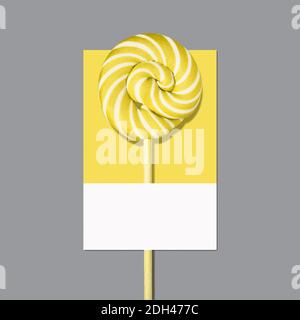 Dolciumi giallo pallido che illuminano swirly sulla carta Ultimate Grey palette. Anno colore 2021. Piatto, minimo. Foto Stock