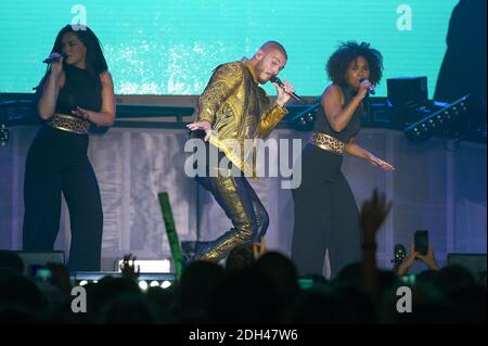 Il cantante francese M. Pokora (noto anche come Matt Pokora, Matthieu Tota) si esibisce dal vivo sul palco del 'le Tigre' con il suo 'My Way Tour' durante il 'lol Song Festival', il 30 giugno 2017 a Margny-les-Compiegne, Francia. Foto di Edouard Bernaux/Abacapress.com Foto Stock