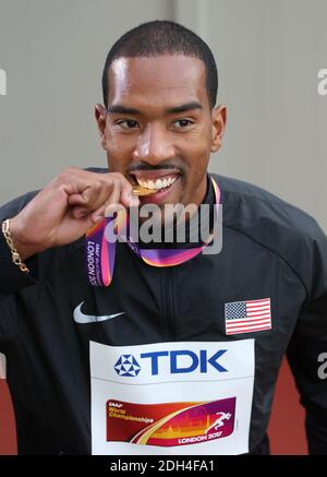 Christian Taylor degli Stati Uniti il vincitore del triplice salto maschile durante il giorno 8 dei Campionati mondiali IAAF 2017 allo stadio di Londra, Regno Unito, sabato 11 agosto 2017. Foto di Giuliano Bevilacqua/ABACAPRESS.COM Foto Stock