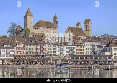 Rapperswil con il castello e la città vecchia, Cantone di San Gallo Foto Stock