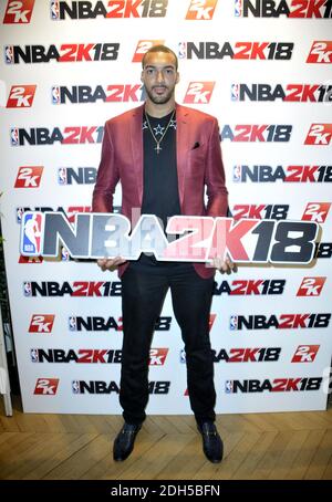 Rudy Gobert basketteur francais en NBA lors de la soiree lancement du Jeu Video NBA 2K18 a Parigi, Francia il 7 settembre 2017. Foto di Alain Apaydin/ABACAPRESS.COM Foto Stock