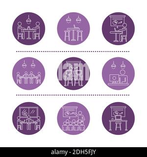 pacchetto di avatar viola lavoratori vortici linea di codorking icone di stile vettore disegno dell'illustrazione Illustrazione Vettoriale