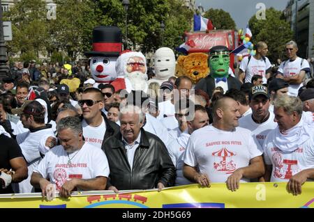 Marcel Campion et les Forains sont en tête de la manifestation contre la riforme du code du travail du gouvernement Macron a Parigi, Francia il 12 settembre 2017. Foto di Alain Apaydin/ABACAPRESS.COM Foto Stock