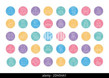 bundle di colori lavoratori avatar vaioli coworking linea stile icone vettore disegno dell'illustrazione Illustrazione Vettoriale