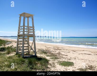 Lifeguard tower at Almyros Beach,Corfu, Greece Stock Photo