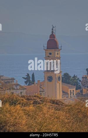 Torre della chiesa di San Spyridon a Corfù, Grecia Foto Stock