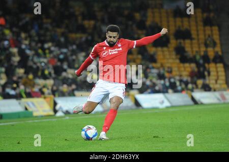 Norwich, Regno Unito. 9 dicembre 2020. Nottinghams Cyrus Christie durante la partita del campionato Sky Bet tra Norwich City e Nottingham Forest a Carrow Road, Norwich, mercoledì 9 dicembre 2020. (Credit: Ben Pooley | MI News) Credit: MI News & Sport /Alamy Live News Foto Stock