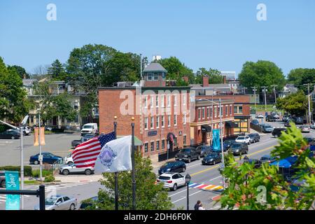 Edifici commerciali storici su Derby Street a Union Street nella storica città di Salem, Massachusetts, Massachusetts, Stati Uniti. Foto Stock