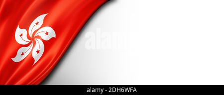 Bandiera di Hong Kong isolata su bandiera bianca Foto Stock