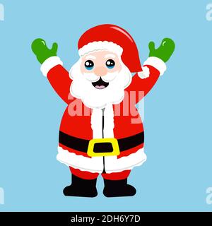 Felice personaggio di babbo natale. Cartolina di saluto di Natale carino babbo natale alzando le mani due saluti sorridenti in piedi. Foto Stock