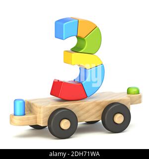 Treno di legno numero 3 TRE 3D Foto Stock