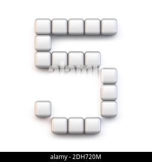 Cubo bianco, font pixel numero CINQUE 5 3D Foto Stock