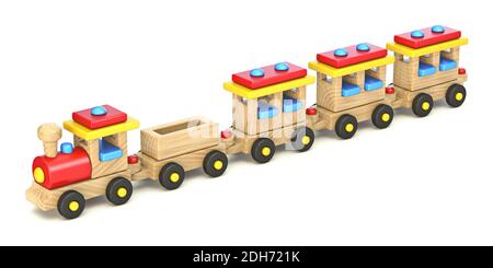Treno in legno in una linea 3D Foto Stock