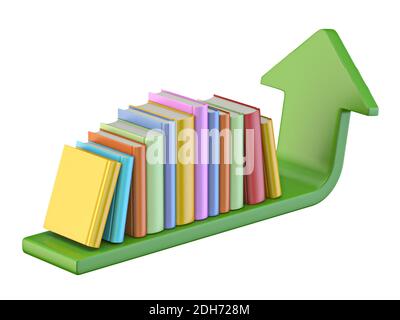 Libri su un ripiano freccia 3D Foto Stock