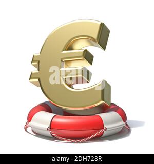 Euro d'oro segno in lifebuoy 3D Foto Stock