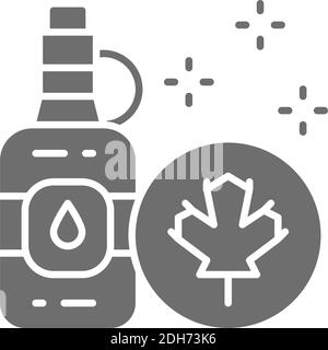 Bottiglia vettoriale di sciroppo d'acero icona grigia. Illustrazione Vettoriale