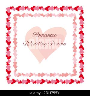 Romantica cornice di nozze fatta di cuori. Biglietto d'auguri per San Valentino con frame di cuori, sfondo vettoriale Illustrazione Vettoriale