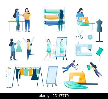 Set per cucire, illustrazione vettoriale isolata. Atelier, corsi di cucito, negozio di sartoria, salone di moda. Illustrazione Vettoriale