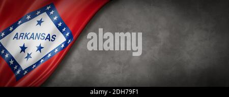 Bandiera dell'Arkansas su banner parete in cemento, Stati Uniti Foto Stock