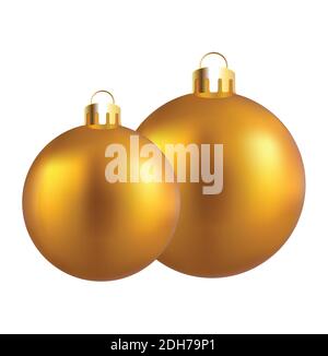 Golden Christmas ball vettore illustrazione isolato su sfondo bianco. Ornamento di Natale. Set di due bauble natalizi. Illustrazione Vettoriale