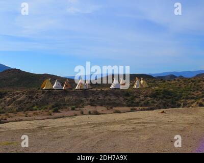 FORT BRAVO SPAGNA - 23 GENNAIO. Villaggio indiano di Wigwam in Fort Bravo Film Set Tabernas Desert . Fort Bravo, Spagna 23 gennaio 2016. Foto Stock