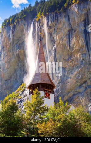 Cascata di Lauterbrunnen, Staubbach, Svizzera Foto Stock