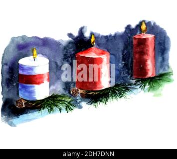 Tre candele di Natale di colore rosso e bianco Foto Stock