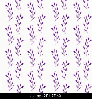 Pattern lilla foglia di Rowan su sfondo bianco acquerello Foto Stock