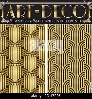 2 motivi vettoriali senza giunture, realizzati in stile Art-Deco. Illustrazione Vettoriale