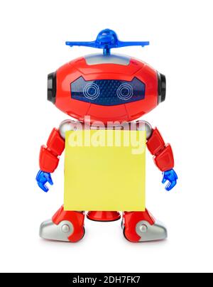 Robot giocattolo con carta bianca Foto Stock