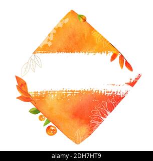 Cornice autunnale acquerello con foglie cadenti e rami, con un posto per il testo Foto Stock