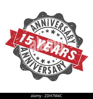 Impronta timbro con l'iscrizione ANNIVERSARIO DI 15 ANNI. Vecchio francobollo vintage usurato. Illustrazione vettoriale stock. Illustrazione Vettoriale