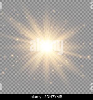 Effetto luce luminescente. Star Burst con sparkles. Illustrazione del vettore Sun. Illustrazione Vettoriale