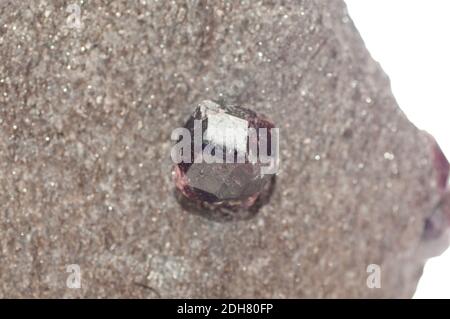 almandine con campione minerale di gemme di cristallo di scisto, non tagliato Foto Stock
