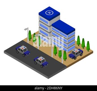 Illustrazione grafica vettoriale della stazione di polizia isometrica. Illustrazione Vettoriale