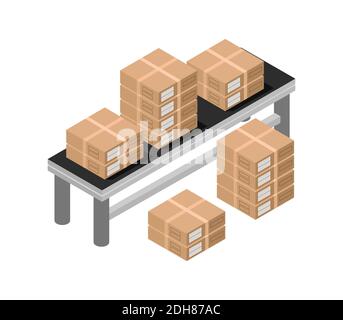Trasporto per scatole isometriche Illustrazione grafica vettoriale. Illustrazione Vettoriale