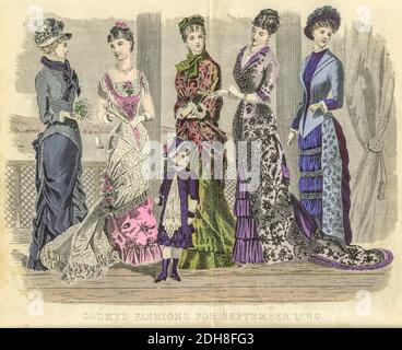 Disegno a colori della Moda da donna di Godey per settembre 1880 da Godey's Lady's Book and Magazine, 1880 Philadelphia, Louis A. Godey, Sarah Josepha Hale, Foto Stock