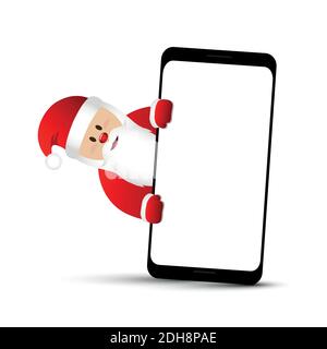 Bella babbo natale con smartphone vuoto vettore illustrazione EPS10 Illustrazione Vettoriale