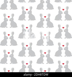 motivo senza cuciture con lepri e cuori su sfondo bianco Illustrazione Vettoriale