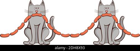 Gatti e salsicce senza cuciture su sfondo bianco Illustrazione Vettoriale