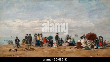 La spiaggia di Trouville, paesaggio dipinto di Eugène Louis Boudin, 1871 Foto Stock