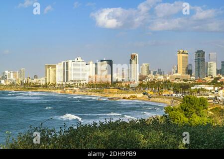 Aereo costiero Tel Aviv paesaggio urbano, Israele Foto Stock