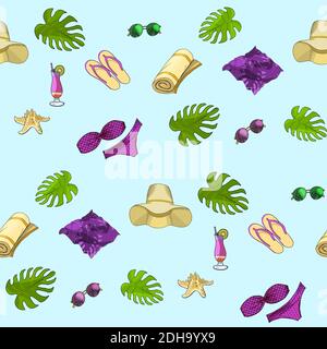 Spiaggia estate senza cuciture modello. Illustrazione vettoriale disegnata a mano Illustrazione Vettoriale