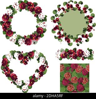 Serie vettoriale di violette africane fiorite con fiori di diverso colori isolati su sfondo bianco Illustrazione Vettoriale