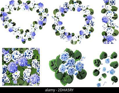 Serie vettoriale di violette africane fiorite con fiori di diverso colori isolati su sfondo bianco Illustrazione Vettoriale