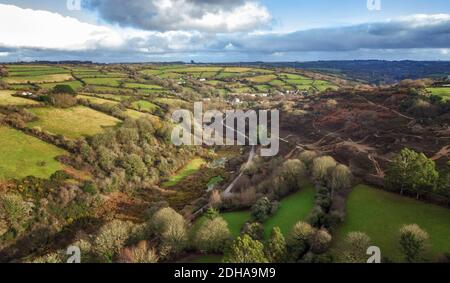 Vecchia area mineraria unita Downs vicino Redruth cornwall uk aereo drone Foto Stock