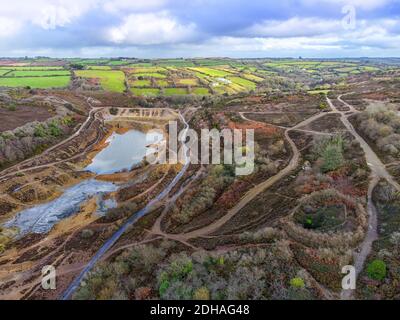 Vecchia area mineraria unita Downs vicino Redruth cornwall uk aereo drone Foto Stock